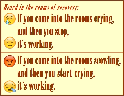 If you come into the rooms crying, and then you stop, it's working. If you come into the rooms scowling, and then you start crying, it's working. #ItsWorking #Crying #Recovery